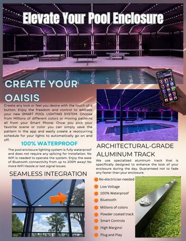 A generic Brighter Nights pool enclosure lighting sheet carrying no contractor branding