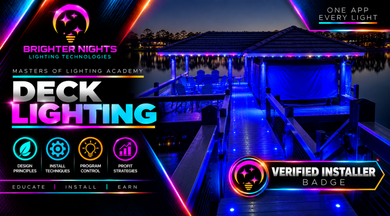 Brighter Nights Verified Installer badge for Deck and Dock lighting