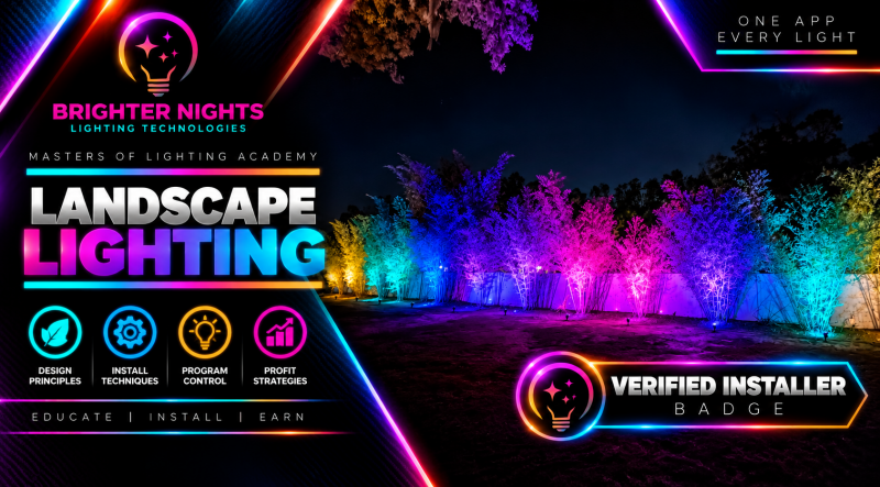 Brighter Nights Verified Installer badge for Landscape lighting