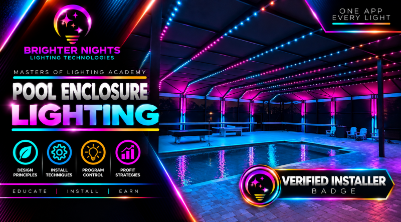 Brighter Nights Verified Installer badge for Pool Enclosure lighting
