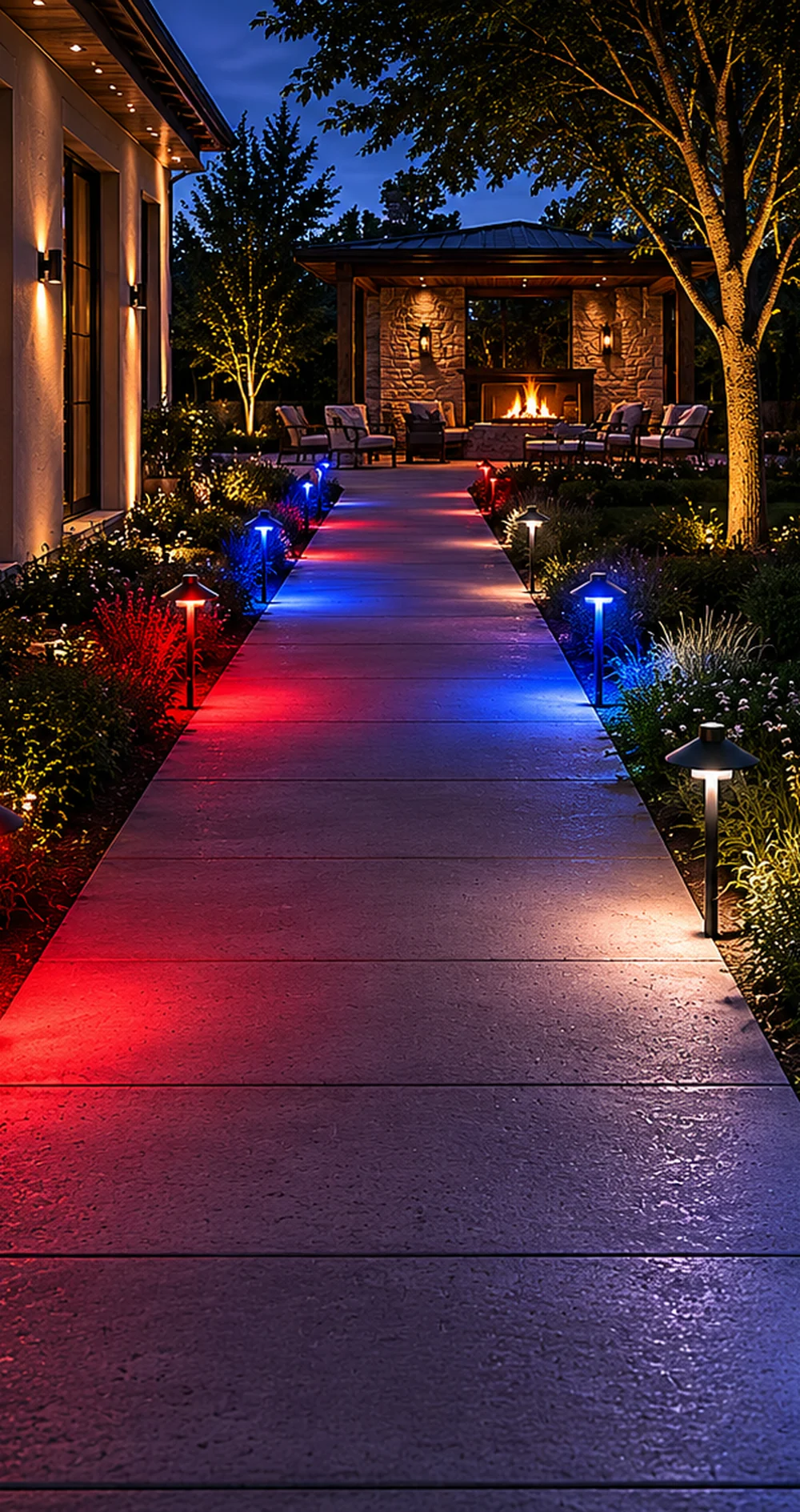 Walkway at night lit warm white by G4 pathway fixtures