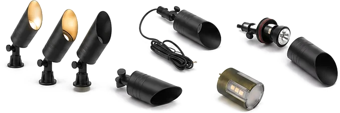 The rest of the Brighter Nights landscape range: bullet lights, well light bodies, connectors and the smart lamp