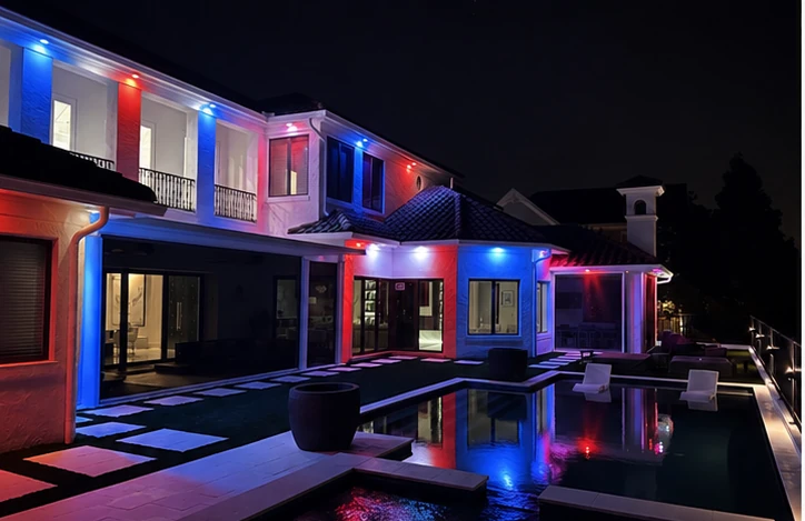 Brighter Nights soffit lighting set for Fourth of July