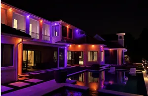 Soffit lighting in orange and purple Halloween colors